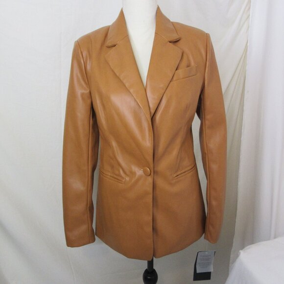Bagatelle Faux Vegan Leather Structured One Button Blazer Brown Size Small NWT - Picture 2 of 12